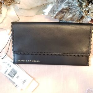 Leoffler Randall Black Leather Tab Clutch NWT